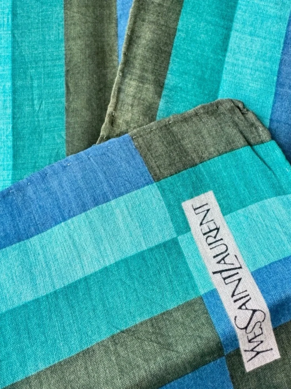 Vintage Yves Saint Laurent Green Handkerchief Geometric Scarf Neckerchief 17.5